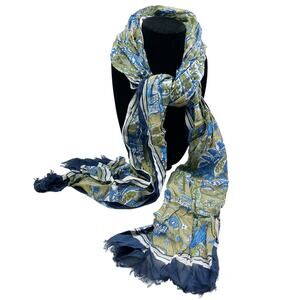 Navy Blue Green Brocade Spring Fashion Scarf 74” X 28”
